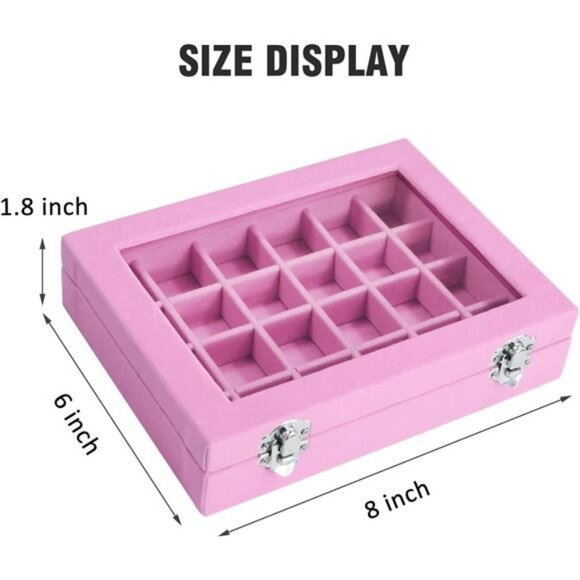 Ring Jewelry Box Organizer Pink Velvet Jewelry Display Holder 24 Grid Gift Her - Picture 2 of 6